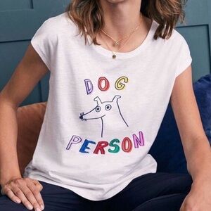 Boden Dog Person Graphic Tee XS White Slub Cotton Casual Cute Quirky T-Shirt
